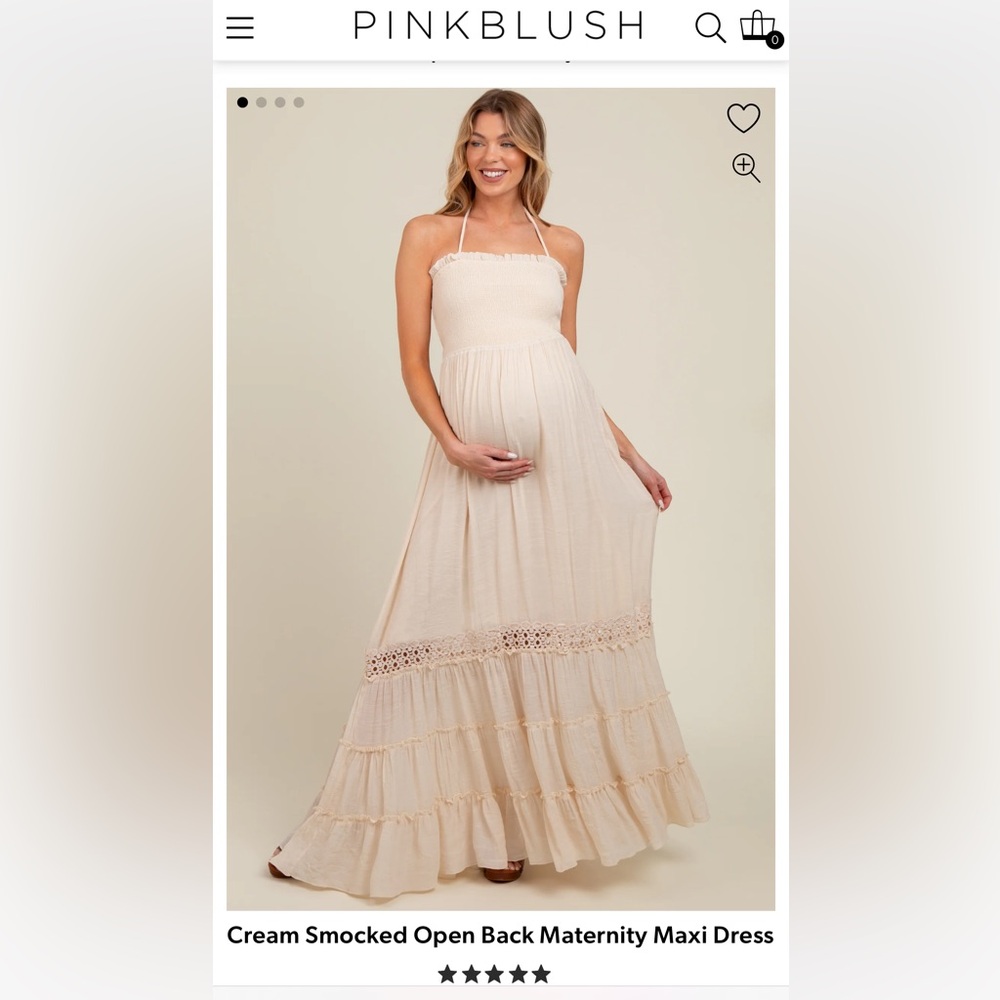 Cream Smocked Open Back Maternity Maxi Dress pinkblush